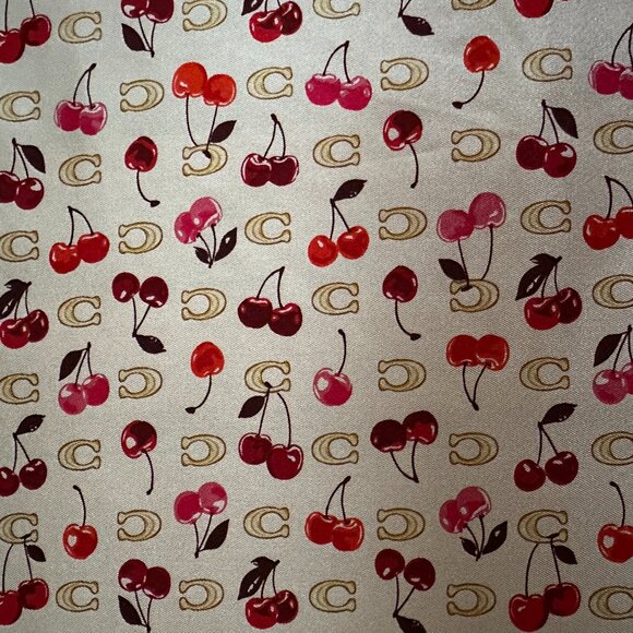 COACH SCULPTED C CHERRIES PRINT SILK BANDANA SCARF:NWT CDG76 CHALK/RED - Picture 7 of 9